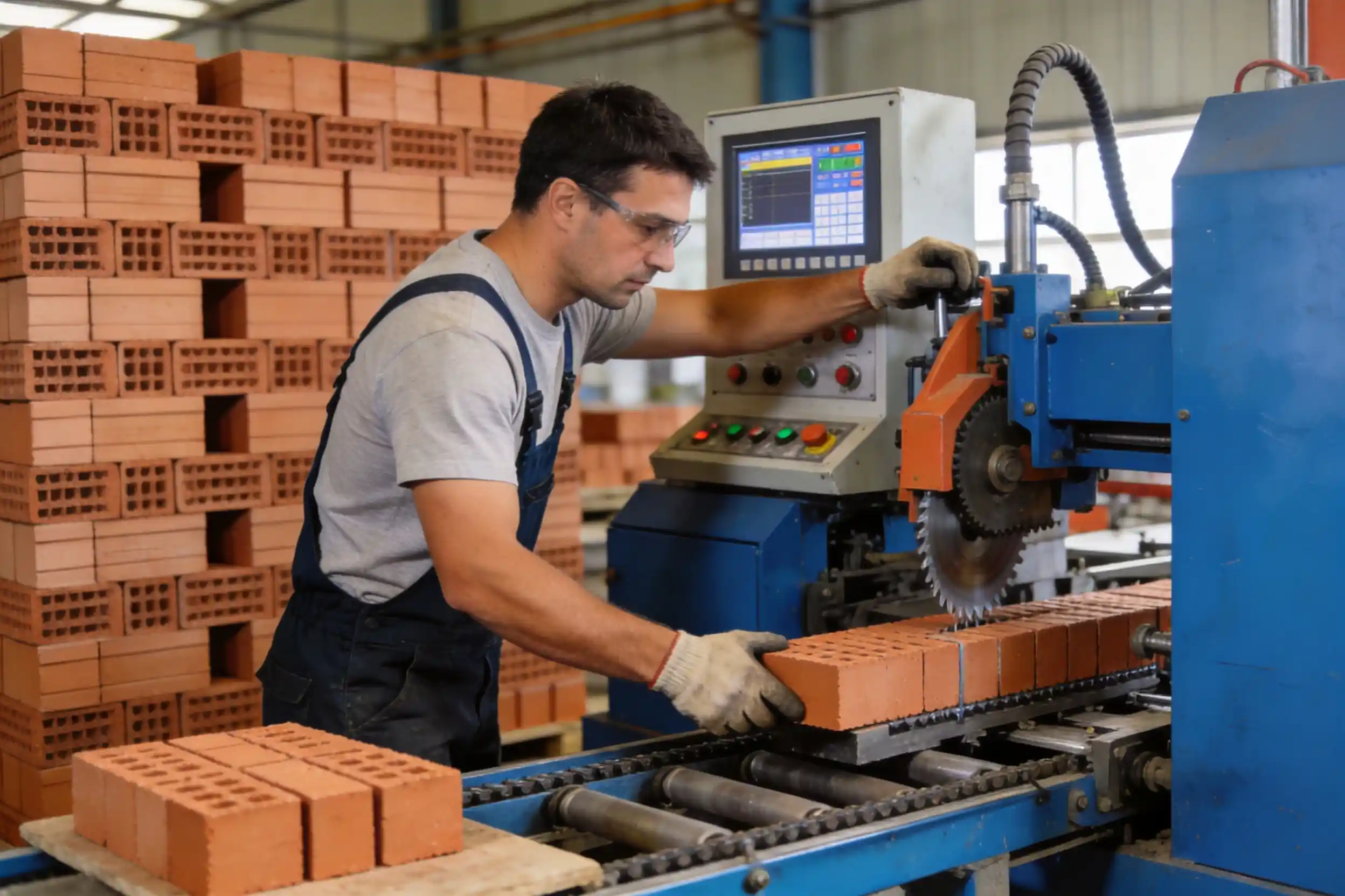 Experienced operator performing material changeover Operator adjusting CNC cutting settings