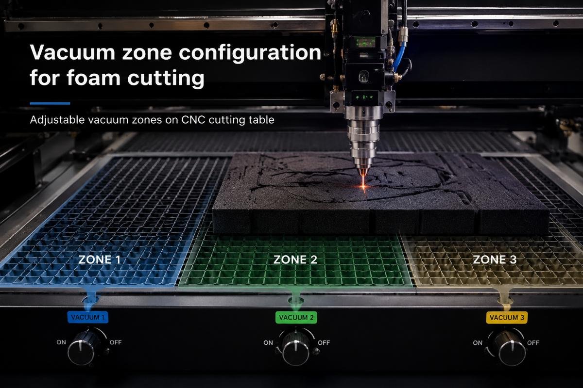 Vacuum zone configuration for foam cutting