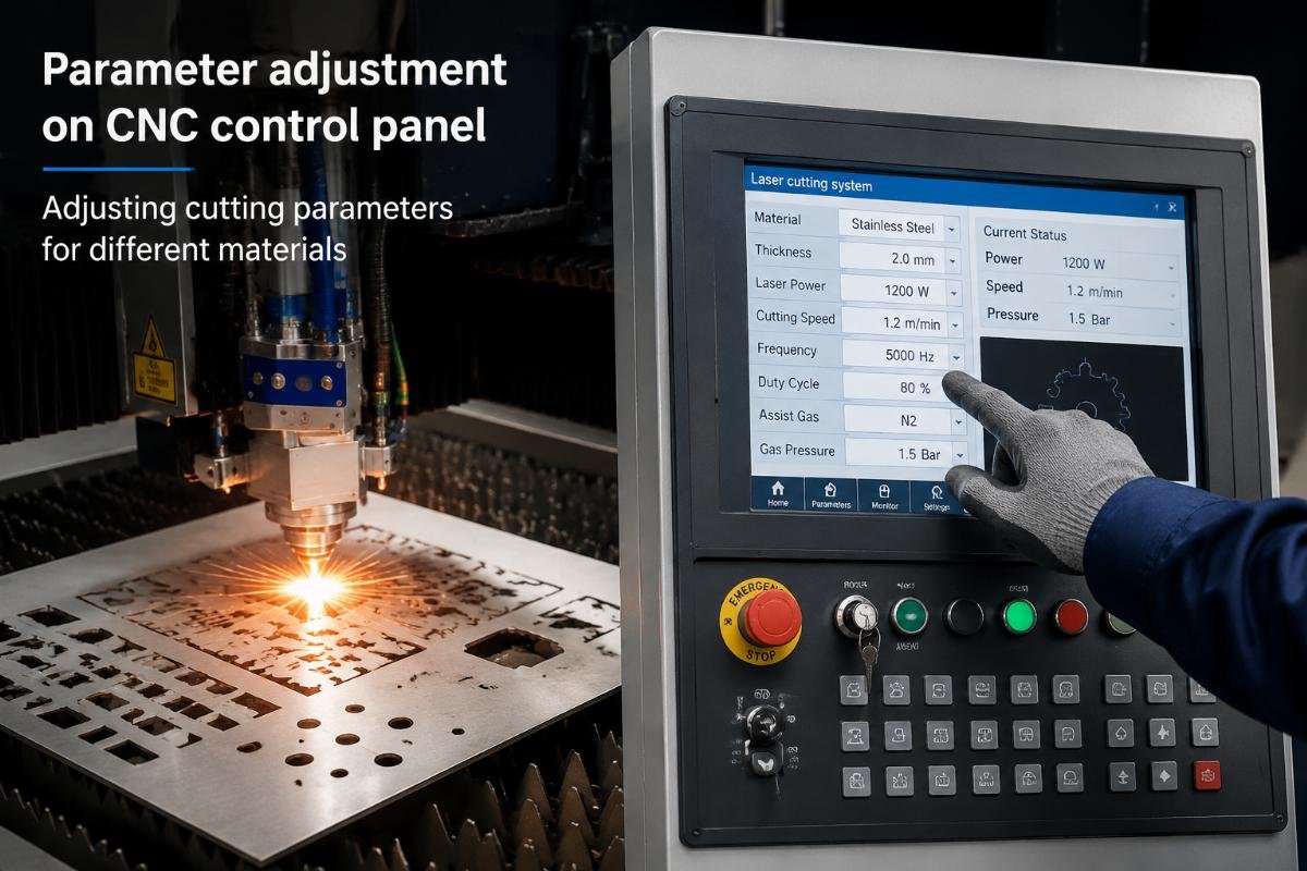 Adjusting cutting parameters for different materials Parameter adjustment on CNC control panel