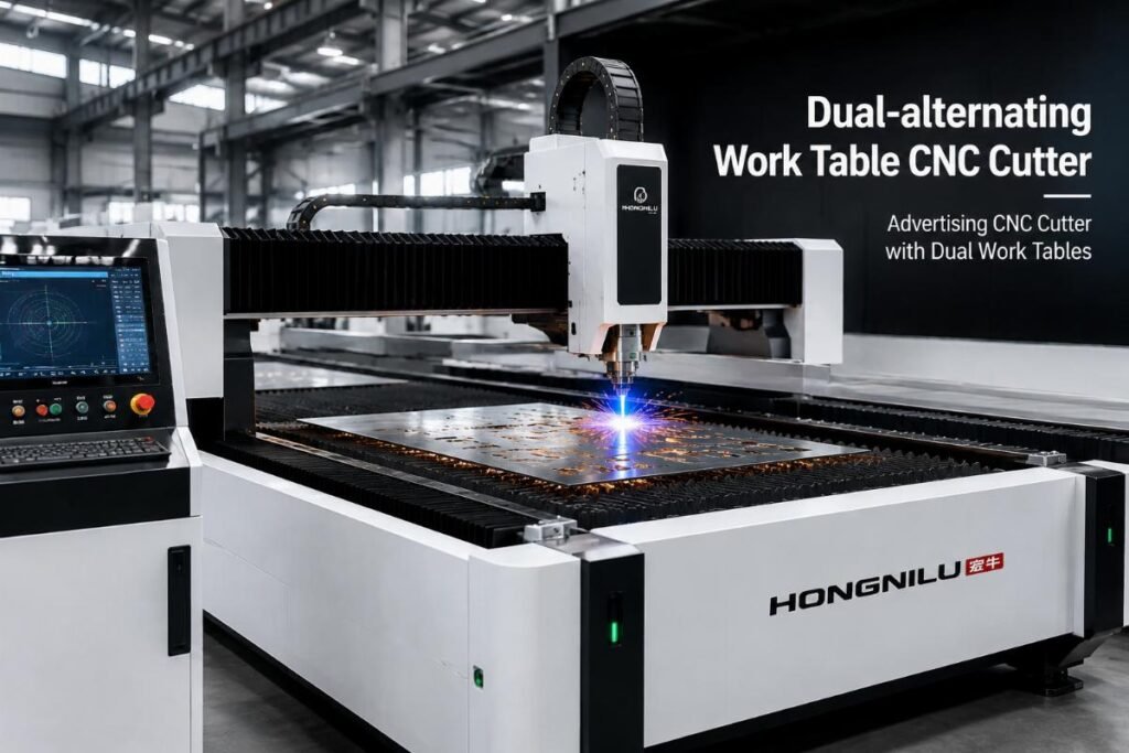 Dual-alternating work table CNC cutter