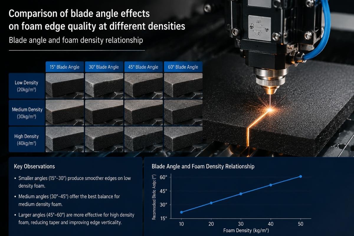 Blade angle and foam density relationship Comparison of blade angle effects on foam edge quality at different densities
