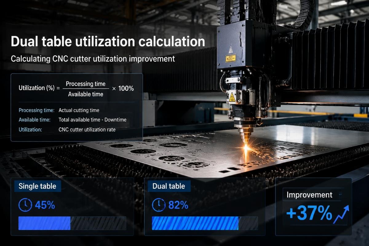 Calculating CNC cutter utilization improvement Dual table utilization calculation