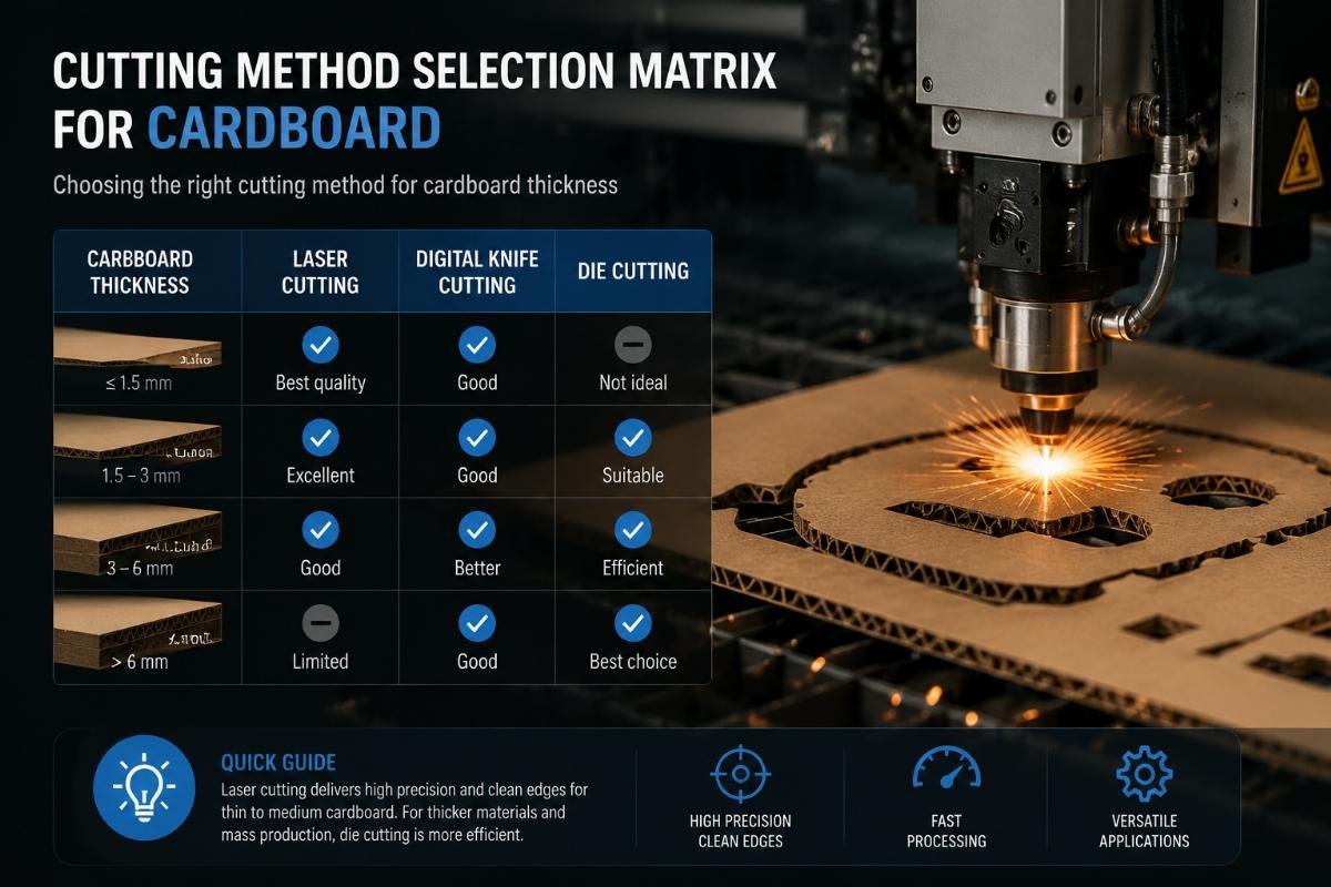 Choosing the right cutting method for cardboard thickness Cutting method selection matrix for cardboard
