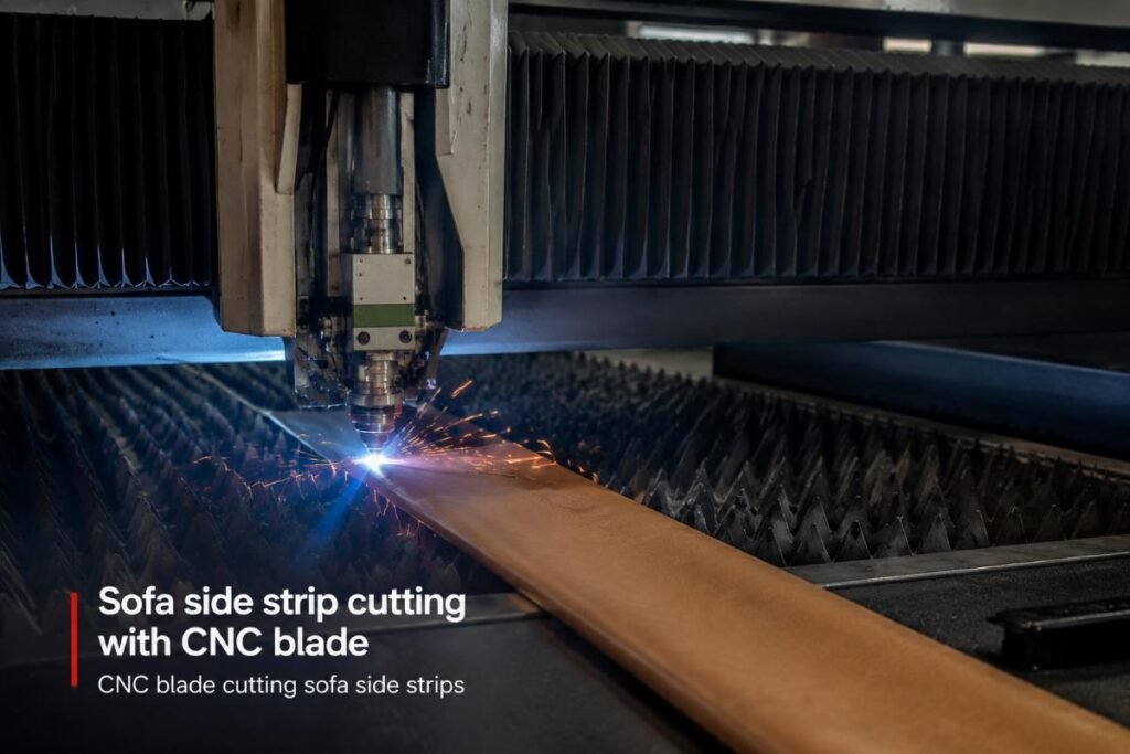 Sofa side strip cutting with CNC blade