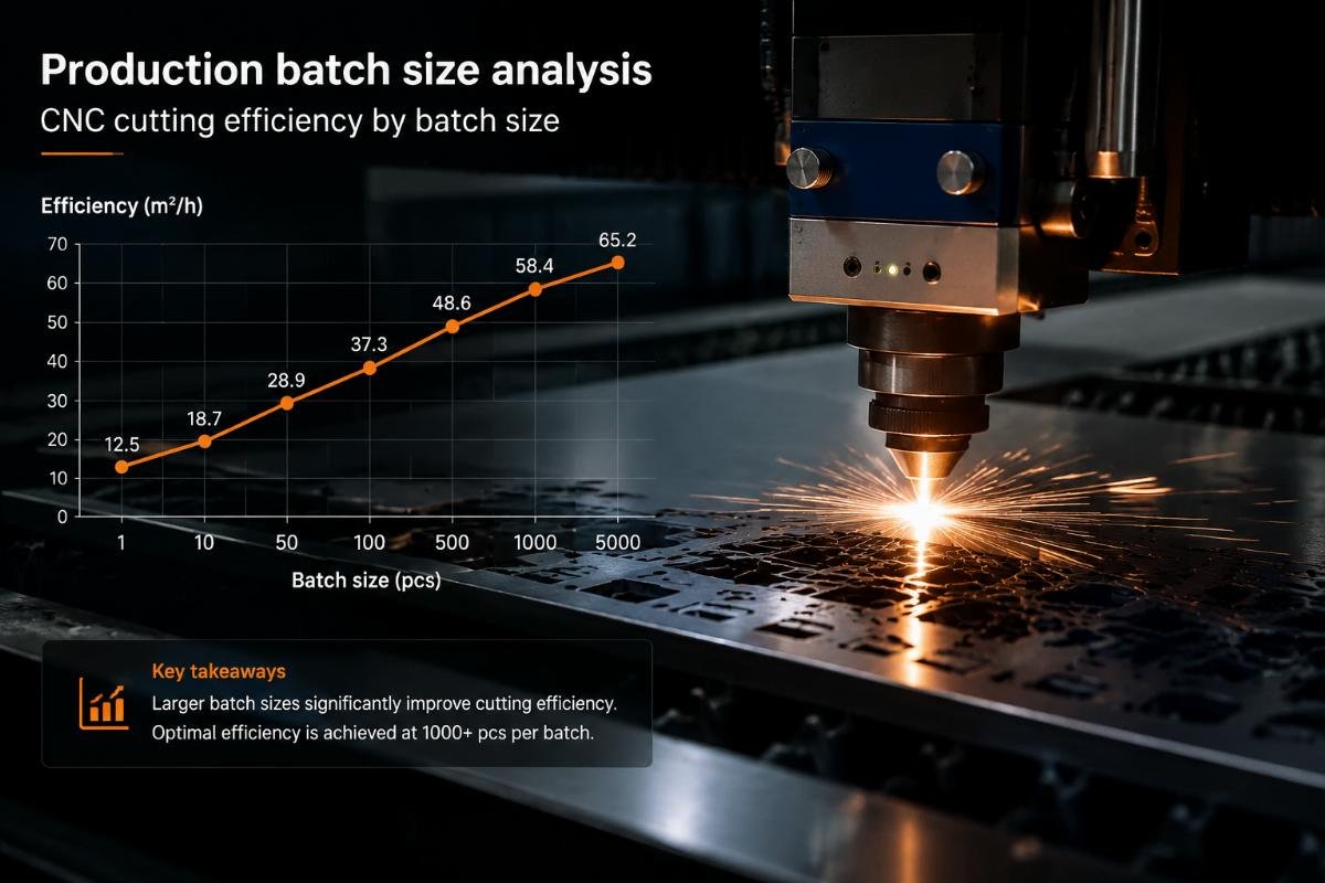 CNC cutting efficiency by batch size Production batch size analysis
