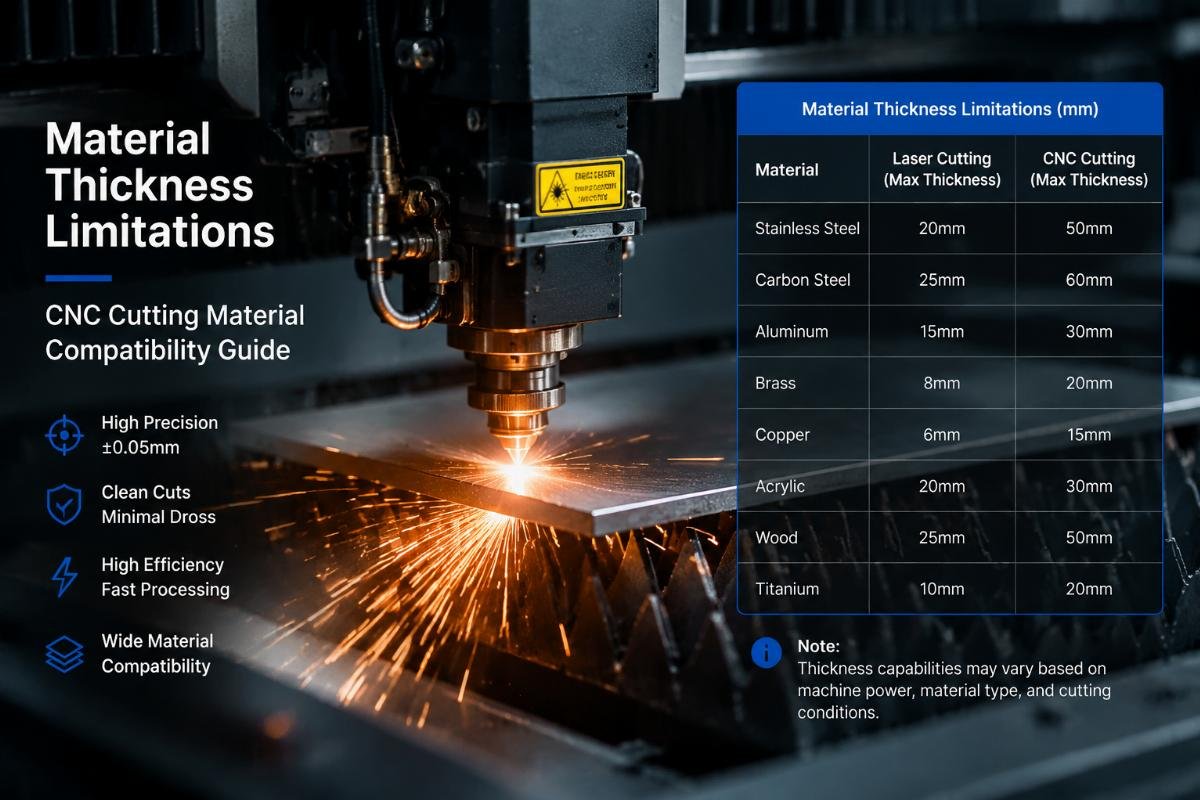 CNC cutting material compatibility guide Material thickness limitations