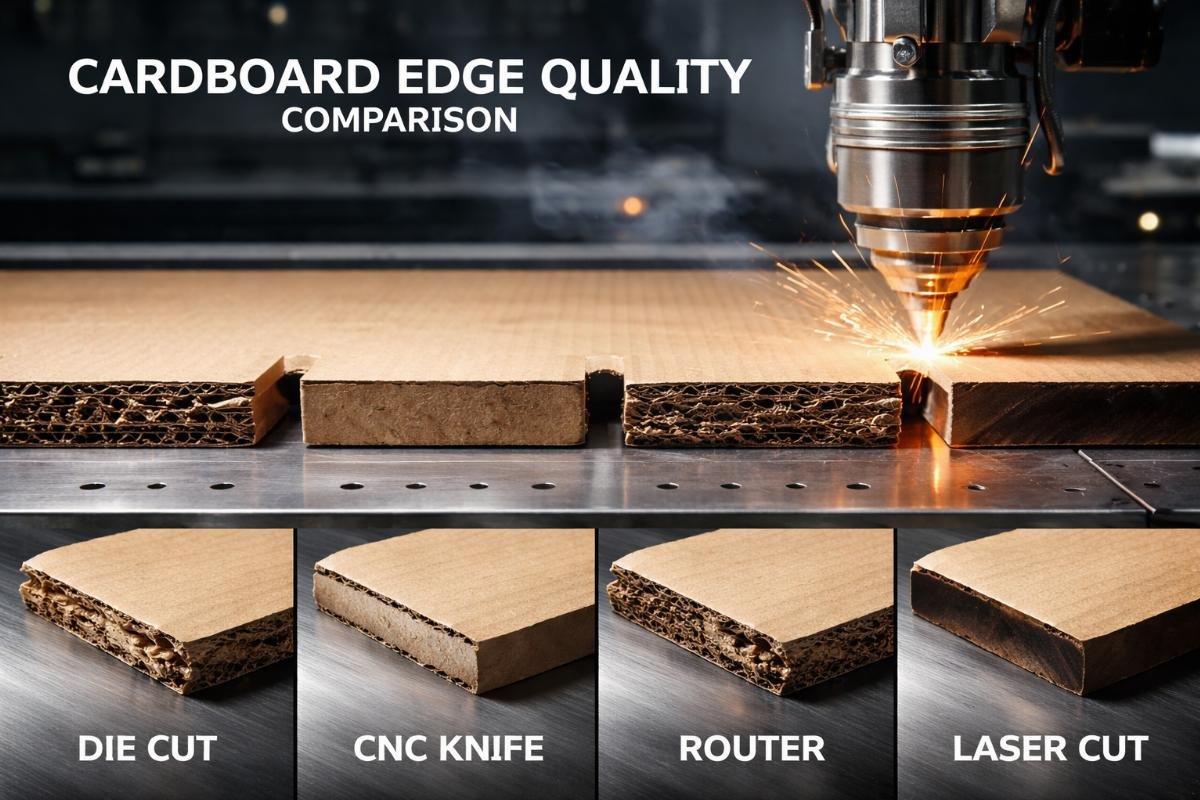 Different cutting methods edge quality on cardboard Cardboard edge quality comparison