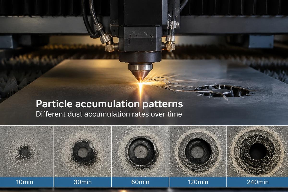 Different dust accumulation rates over time Particle accumulation patterns