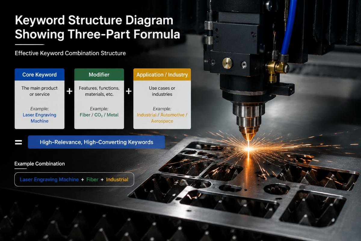 Effective keyword combination structure Keyword structure diagram showing three-part formula