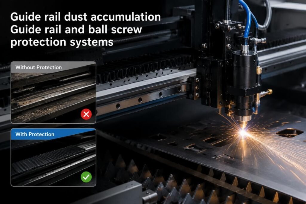 Guide rail dust accumulation