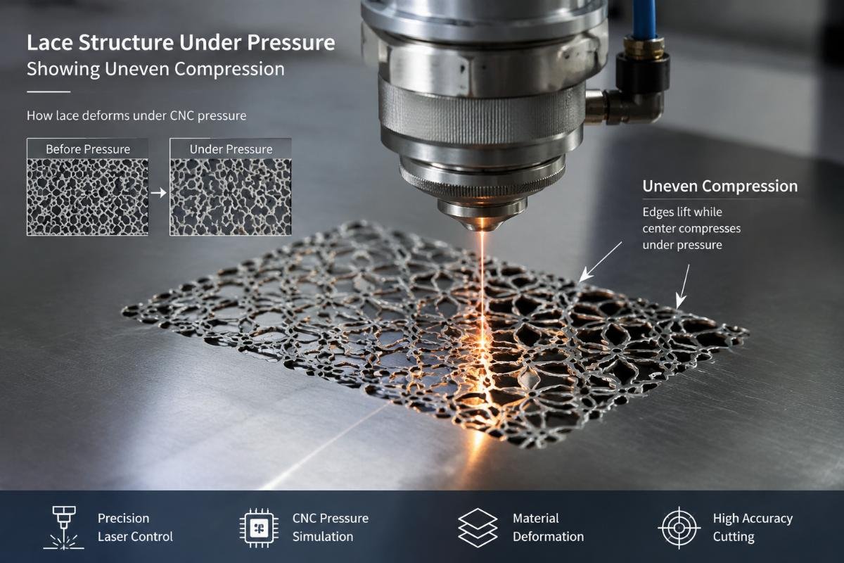 How lace deforms under CNC pressure Lace structure under pressure showing uneven compression
