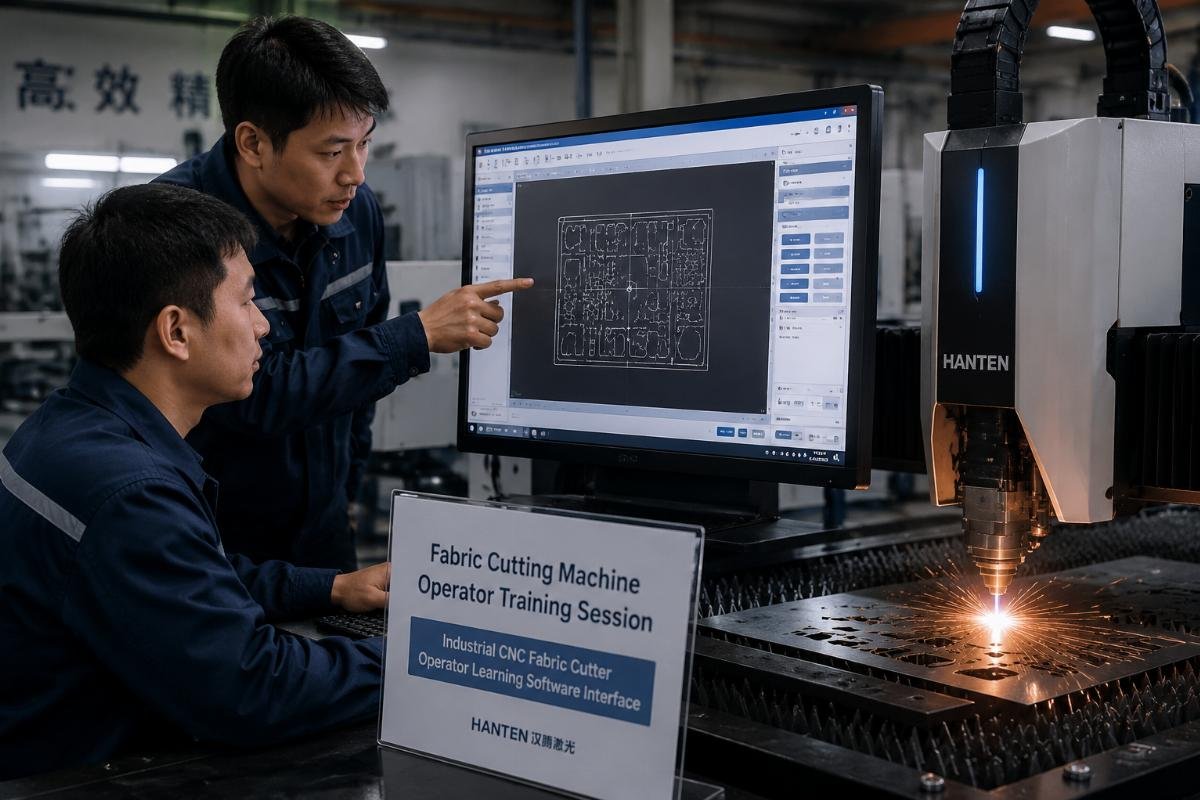 Fabric cutting machine operator training session