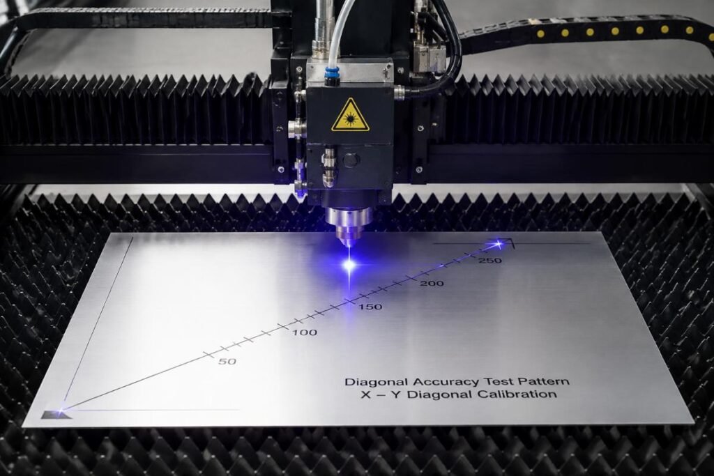 Diagonal accuracy test pattern on cutting bed