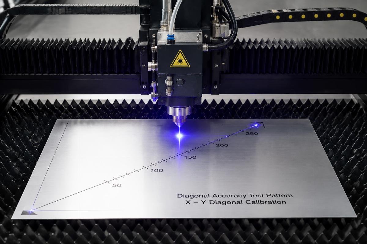 Diagonal accuracy test pattern on cutting bed