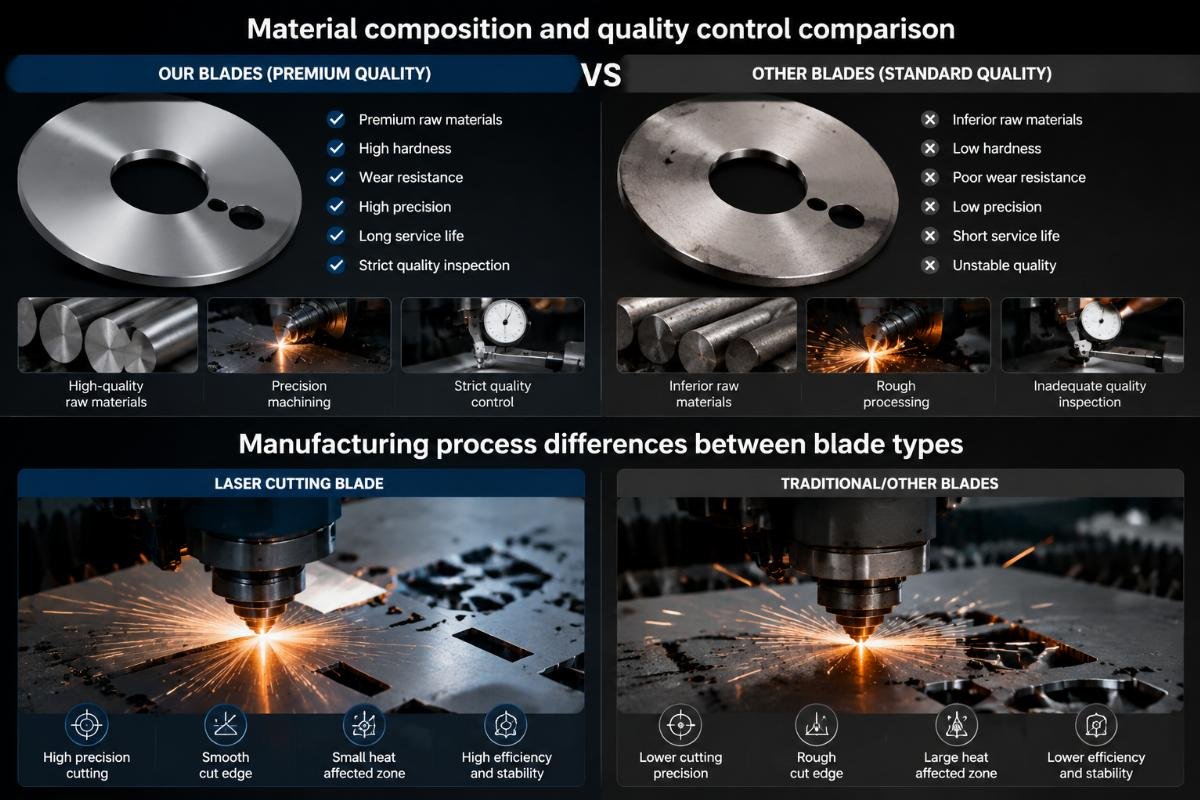 Manufacturing process differences between blade types Material composition and quality control comparison
