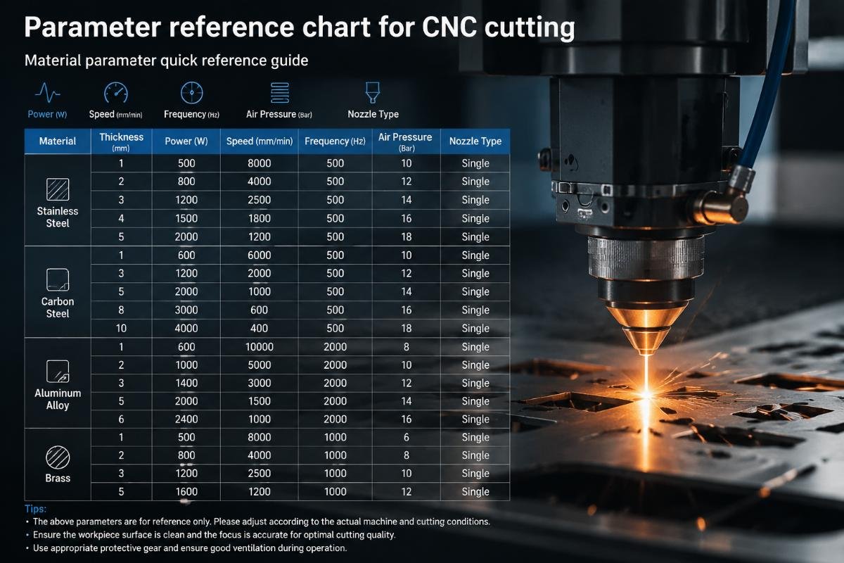 Material parameter quick reference guide Parameter reference chart for CNC cutting