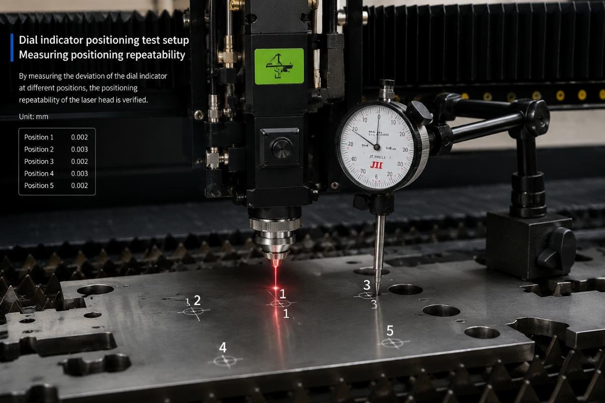 Dial indicator positioning test setup