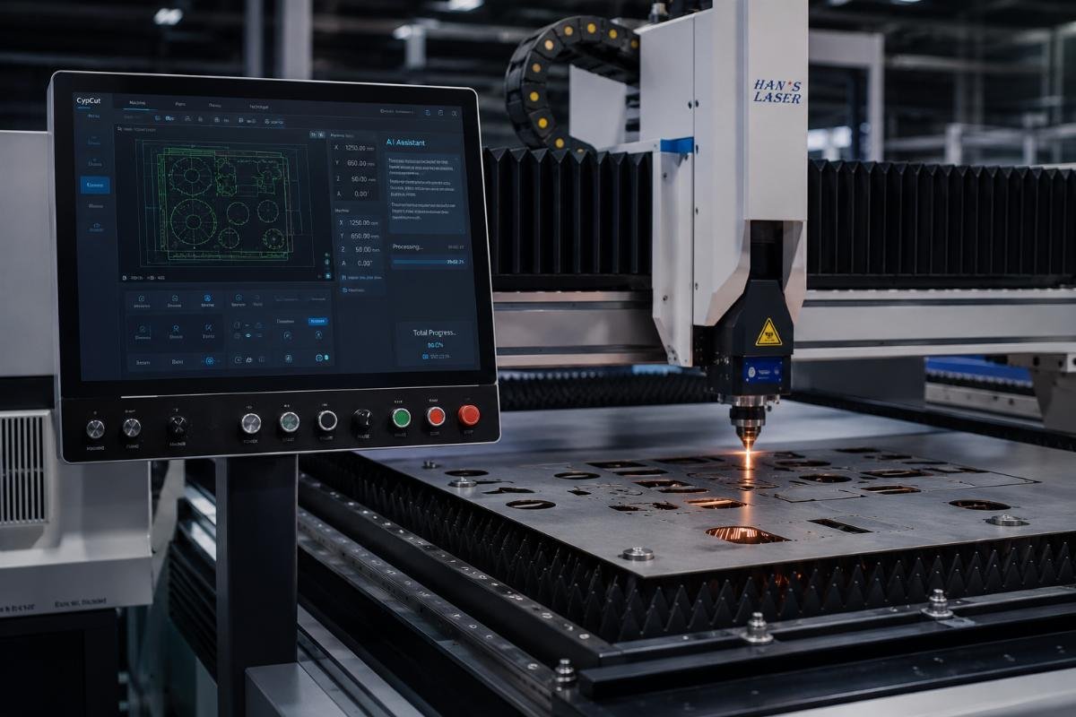 Modern CNC cutting system with AI-assisted controls CNC machine with integrated software interface