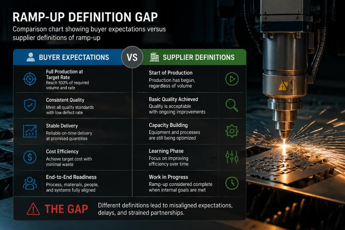 Comparison chart showing buyer expectations versus supplier definitions of ramp-up