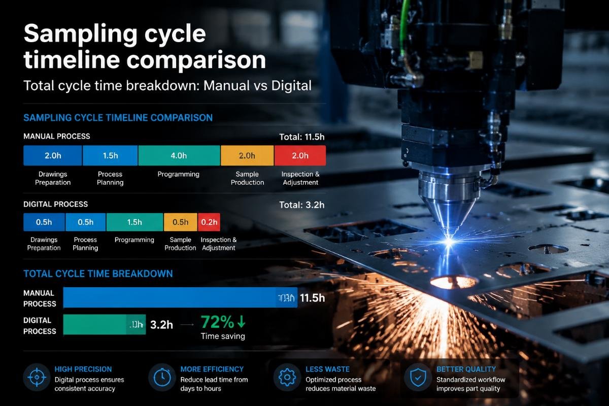 Total cycle time breakdown manual vs digital Sampling cycle timeline comparison
