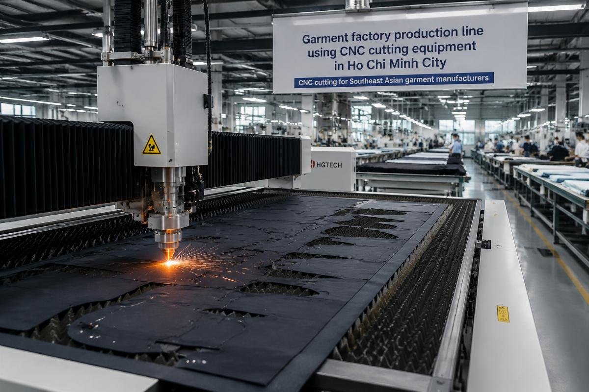 Garment factory production line using CNC cutting equipment in Ho Chi Minh City