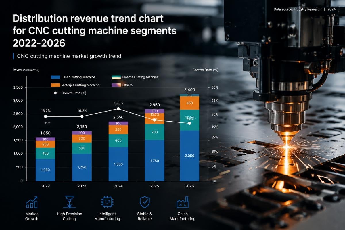 CNC cutting machine market growth trend Distribution revenue trend chart for CNC cutting machine segments 2022-2026