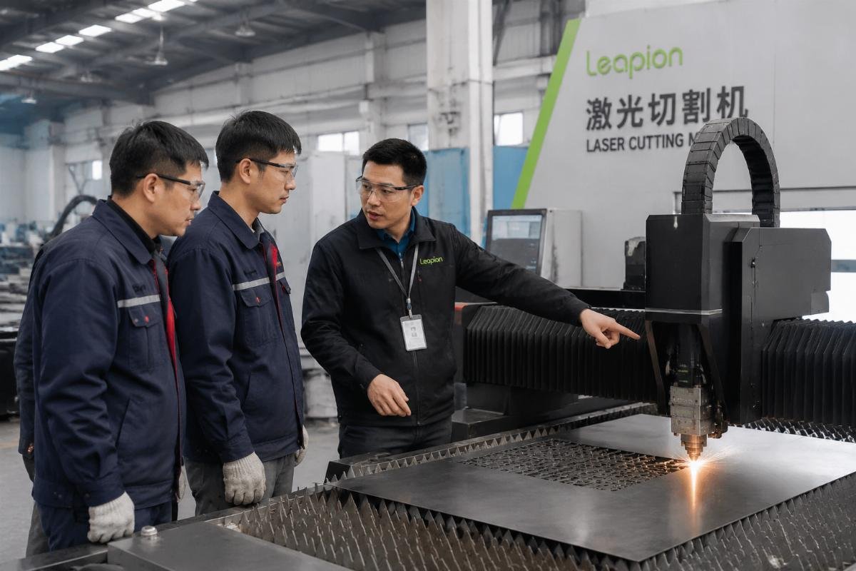 CNC cutting machine supplier after-sales support Supplier support technician conducting on-site training for factory operators