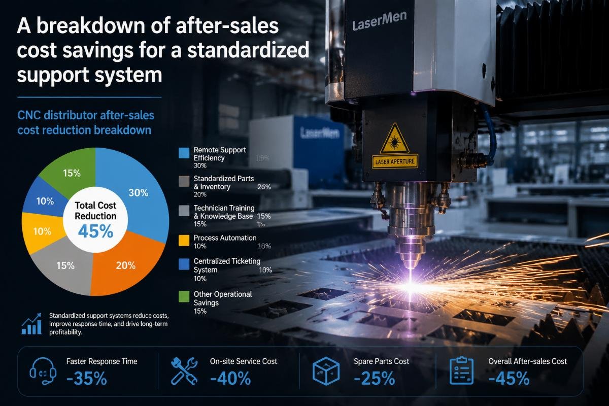 A breakdown of after-sales cost savings for a standardized support system