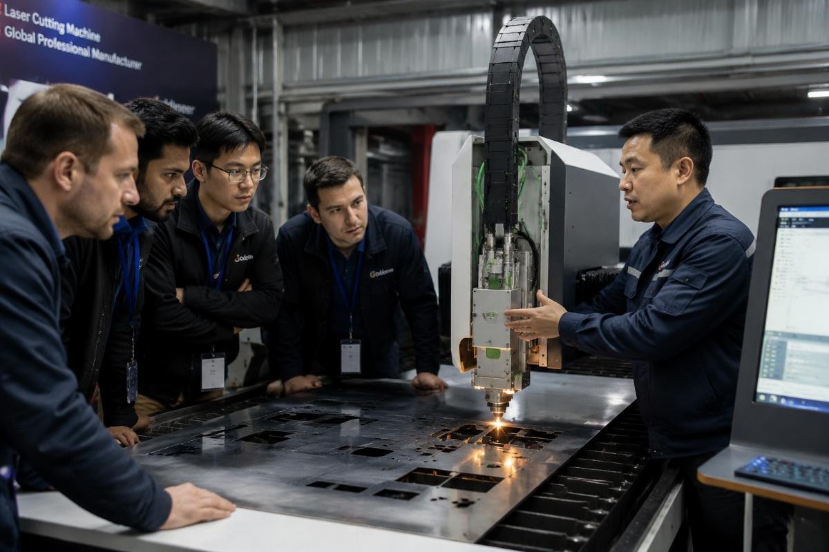 A group of distributor technicians receiving on-site fault diagnosis training from a manufacturer engineer