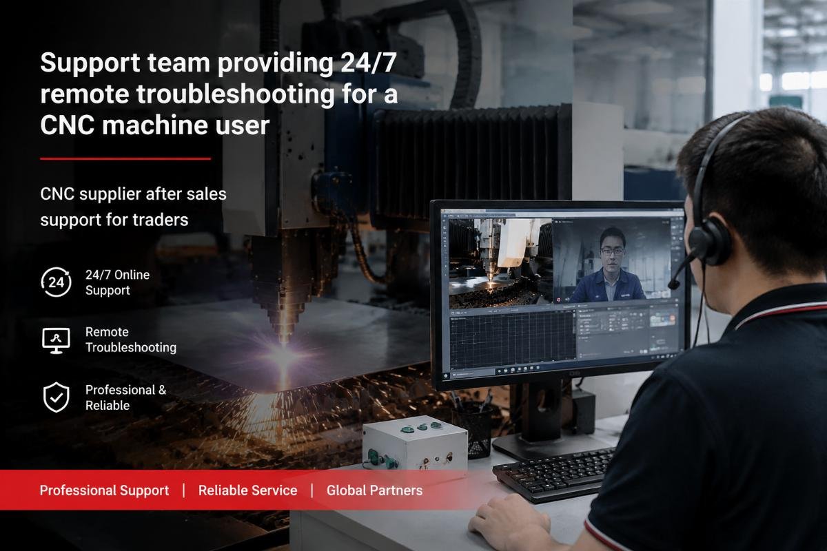 CNC supplier after sales support for traders Support team providing 24/7 remote troubleshooting for a CNC machine user