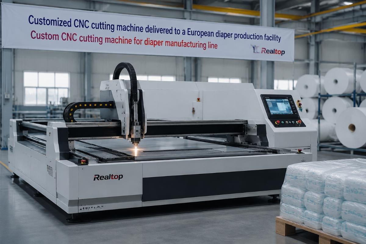Customized CNC cutting machine delivered to a European diaper production facility