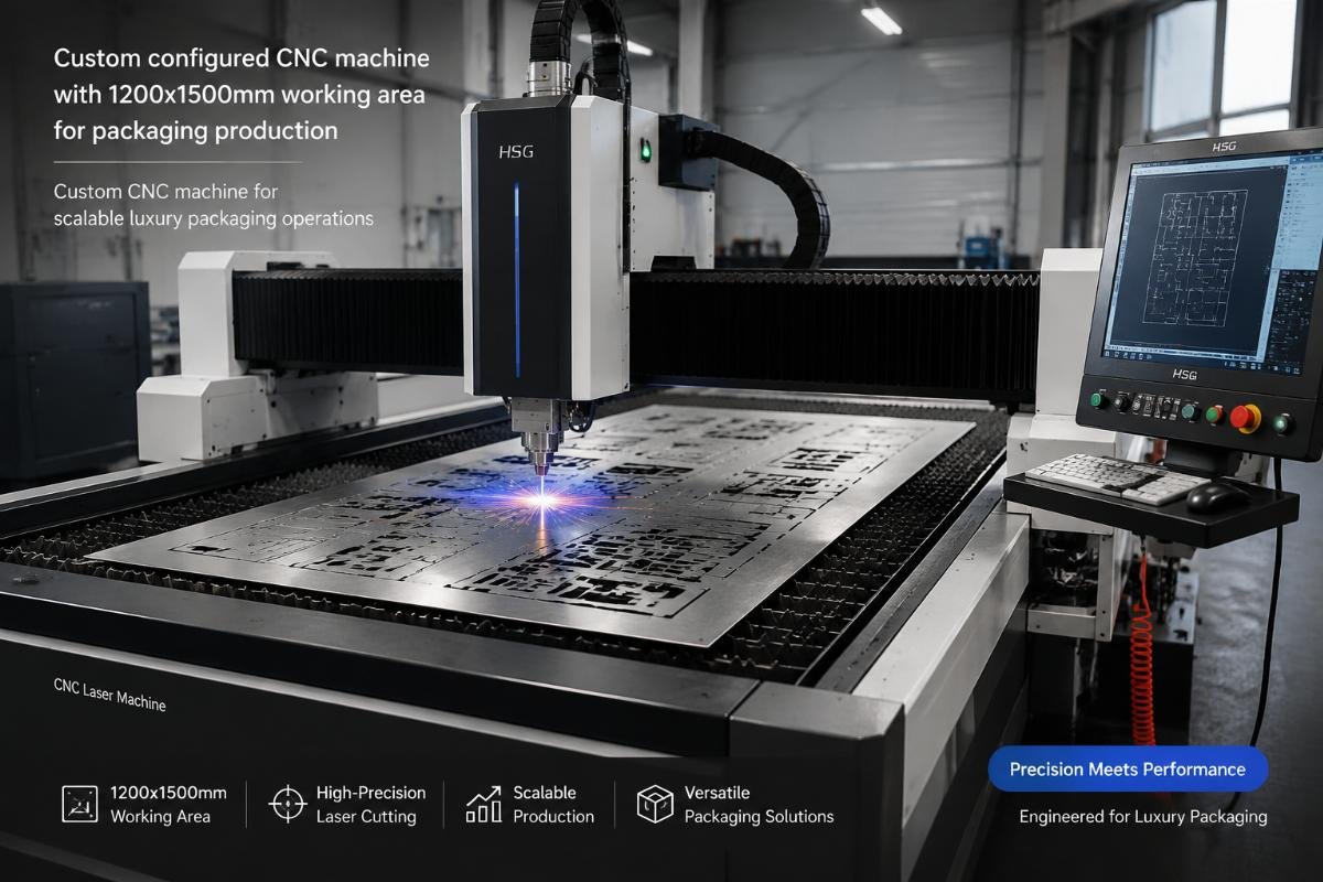 custom CNC machine for scalable luxury packaging operations Custom configured CNC machine with 1200x1500mm working area for packaging production