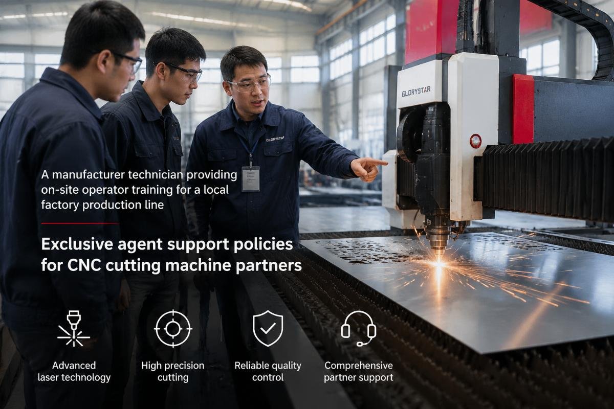 Exclusive agent support policies for CNC cutting machine partners A manufacturer technician providing on-site operator training for a local factory production line