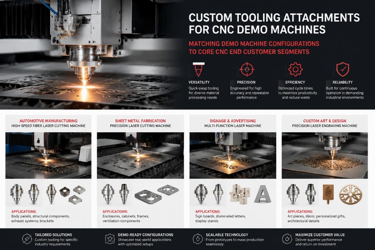 Matching demo machine configurations to core CNC end customer segments Custom tooling attachments for CNC demo machines for different end customer use cases