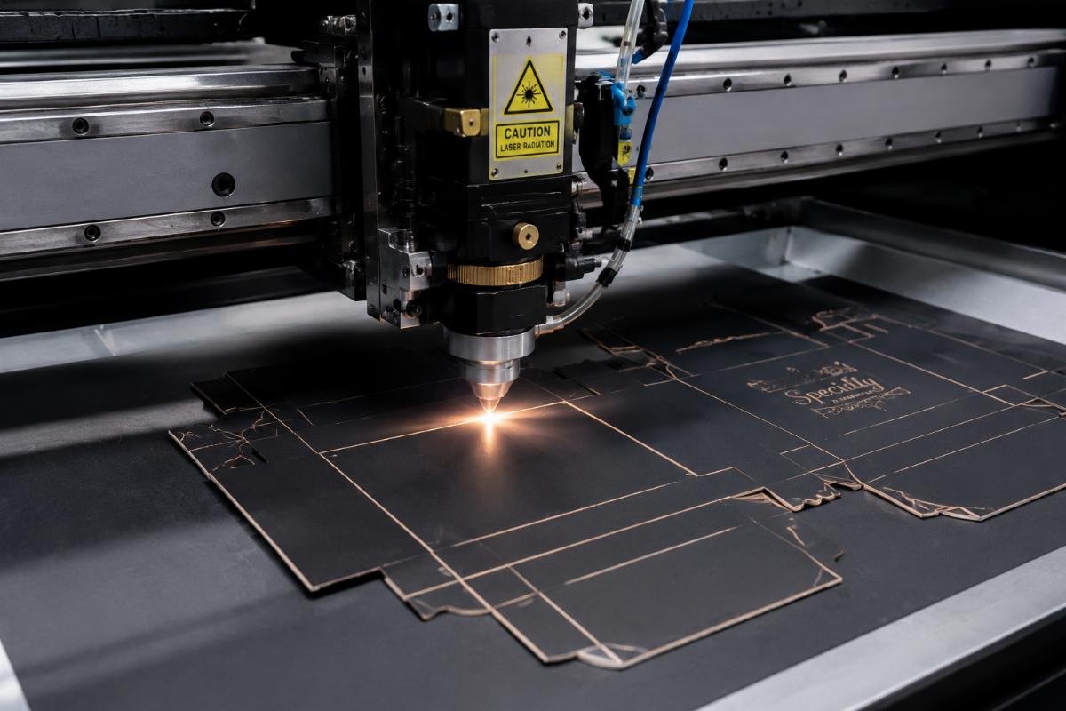 multi-tool CNC cutting for gift box production CNC machine cutting custom luxury gift box samples with integrated creasing tool