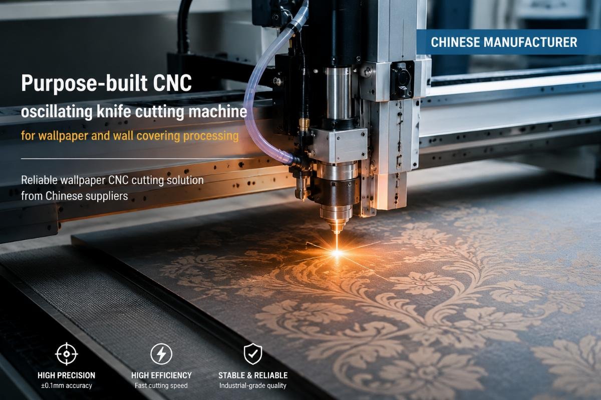 Reliable wallpaper CNC cutting solution from Chinese suppliers Purpose-built CNC oscillating knife cutting machine for wallpaper and wall covering processing