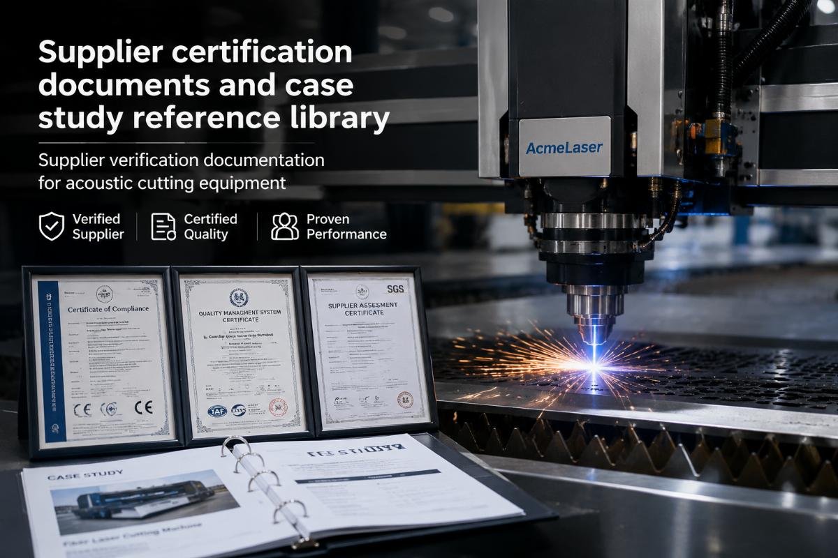Supplier verification documentation for acoustic cutting equipment Supplier certification documents and case study reference library